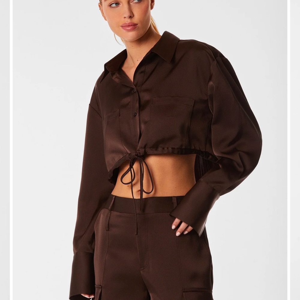 (XL) The Noli Shop MILAN SATIN BUTTON UP - ESPRESSO